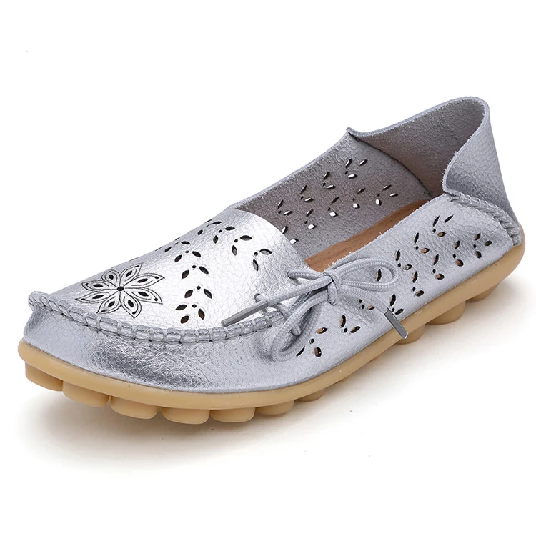 Big size 34-44 spring women flats shoes women genuine leather flats ladies shoes female cutout slip on ballet flat loafers