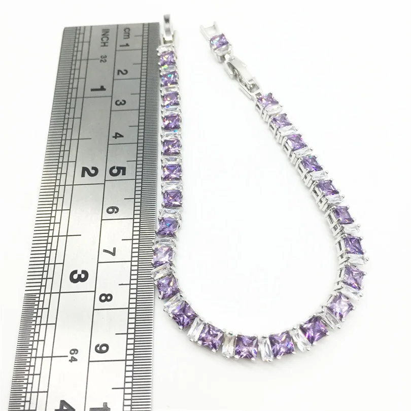 

Women Sterling Silver Link Chain Bracelets & Bangle White color Purple stone Jewelry Christmas Gift Free shipping