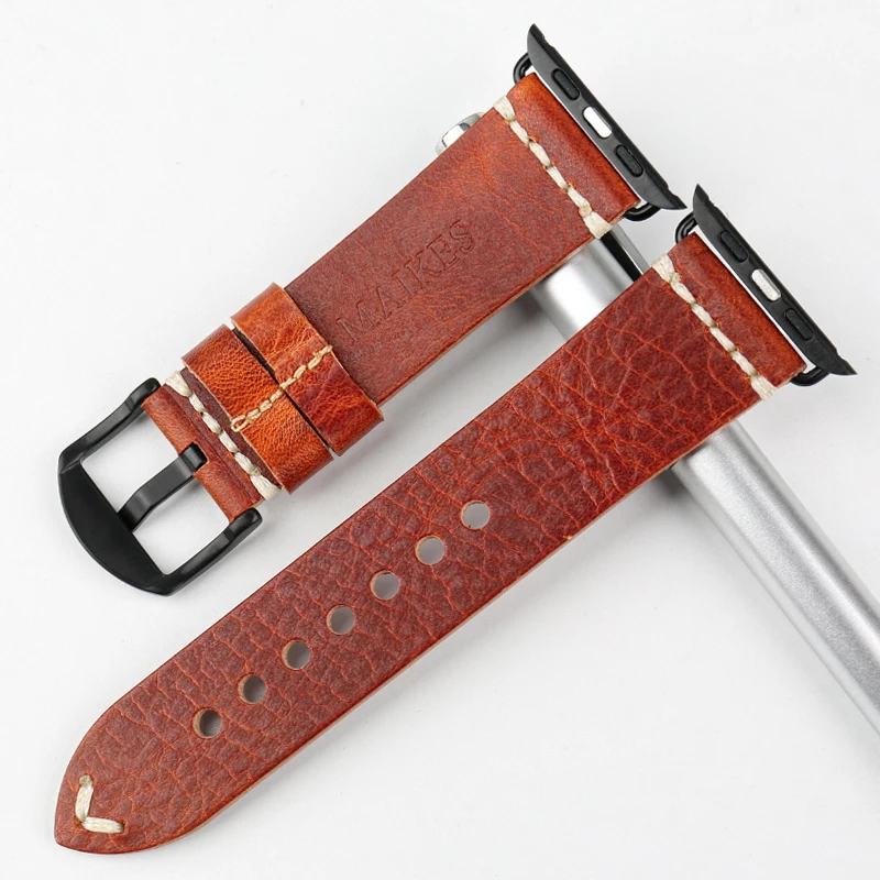 MAIKES Vintage Oil Wax Leather Watchband For Apple Watch Strap 49mm 45mm 44mm 40mm 42mm 38mm iWatch SE Series 8 7 6 5 4 3 2 1