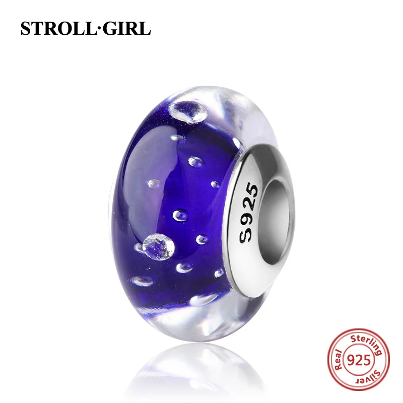 Strollgirl 925 сверкающий Серебряный муранского стекла бусы романтические фиолетовый Подвески Fit Пандора браслет DIY изготовления ювелирных изделий - Цвет: G1034