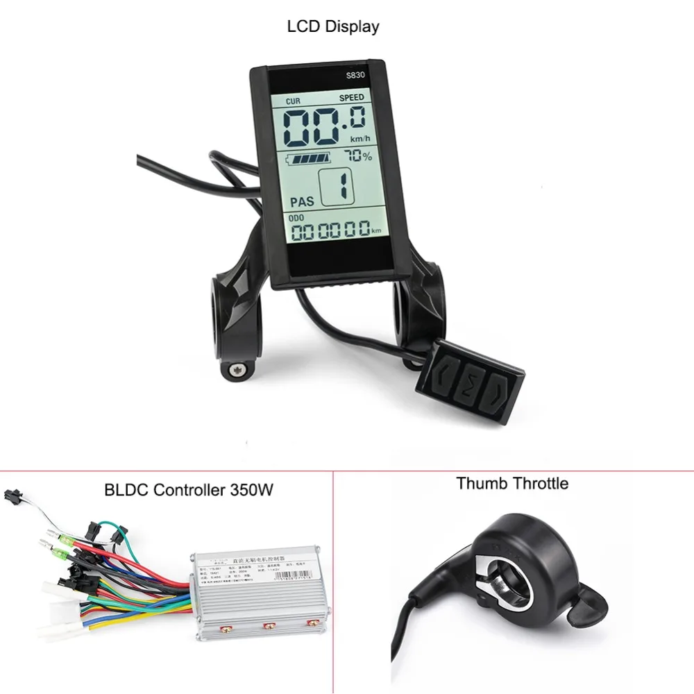 KUNRAY LCD Ebike Display With e Bike Controller 36V Brushless Controller 350W 24V-48V Battery Power Mileage Speed Time USB Phone