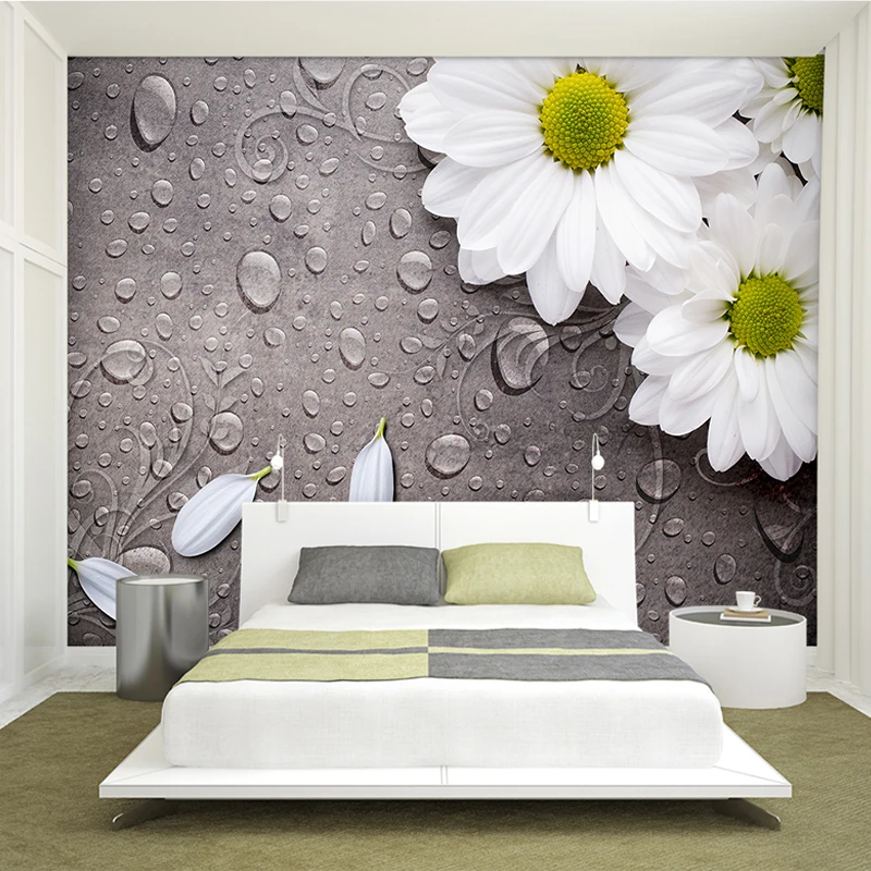 

3D Wallpaper Photo White Water Droplets Flowers Painting TV Sofa Background Decorative Large Size Wall Mural Bedroom Living Room