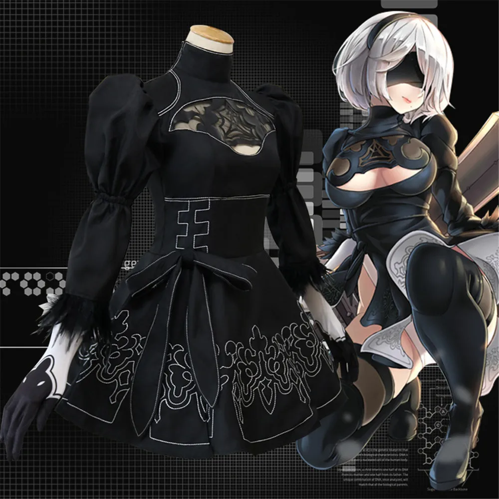 Nier Automata, карнавальный костюм для женщин, аниме, наряд для ролевых игр, игры, Йорга 2B, платье для маскировки, вечерние, необычные, на Хэллоуин, черный костюм для девочек