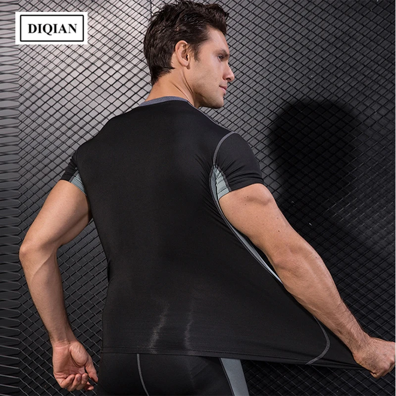 DIQIAN Fitness Sport T-shirt Men Short Sleeve Europe and America Male Quick-drying Bodybuilding Running T-shirts Plus Size 3XL | Спорт и