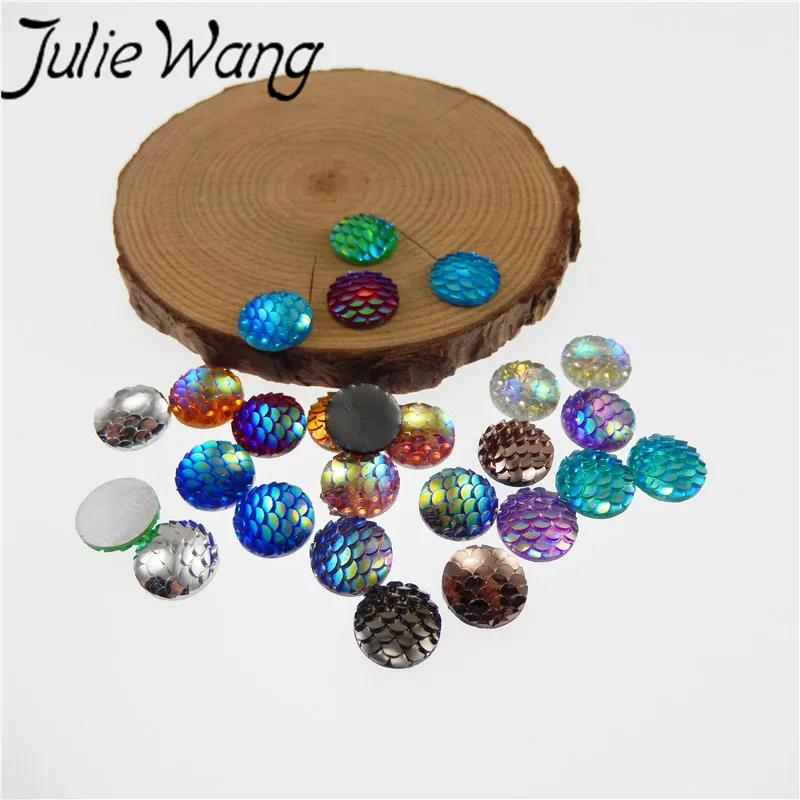 Julie Wang 100 шт./упак. Смешанные 12 мм Русалка из Смолы Рыбные весы круглая Смола