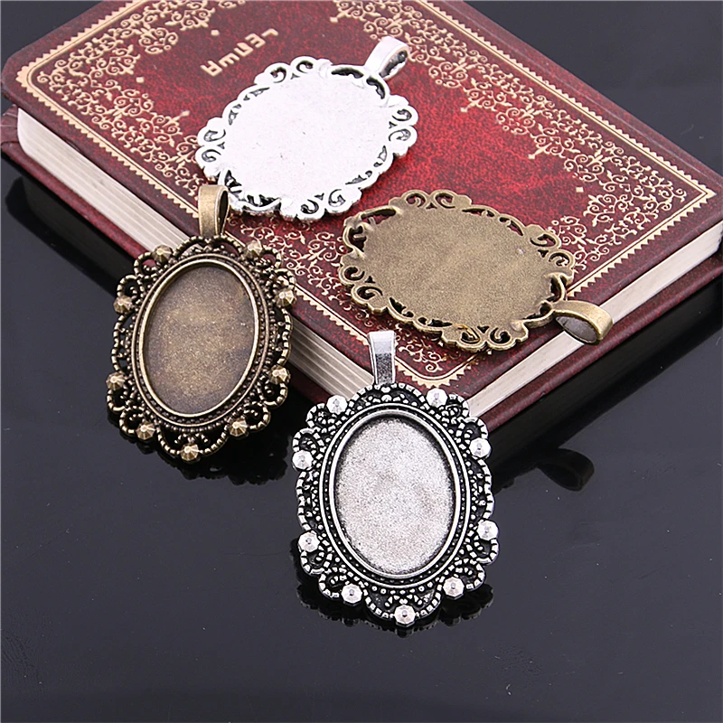 

10pcs 18*25mm dia Inner Size two color Flowers Style Cameo Cabochon Base Setting Charms Pendant necklace findings 6C1014