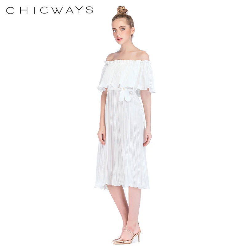 Chicways с открытыми плечами без бретелек оборками платье для женщин 2018 сарафаны