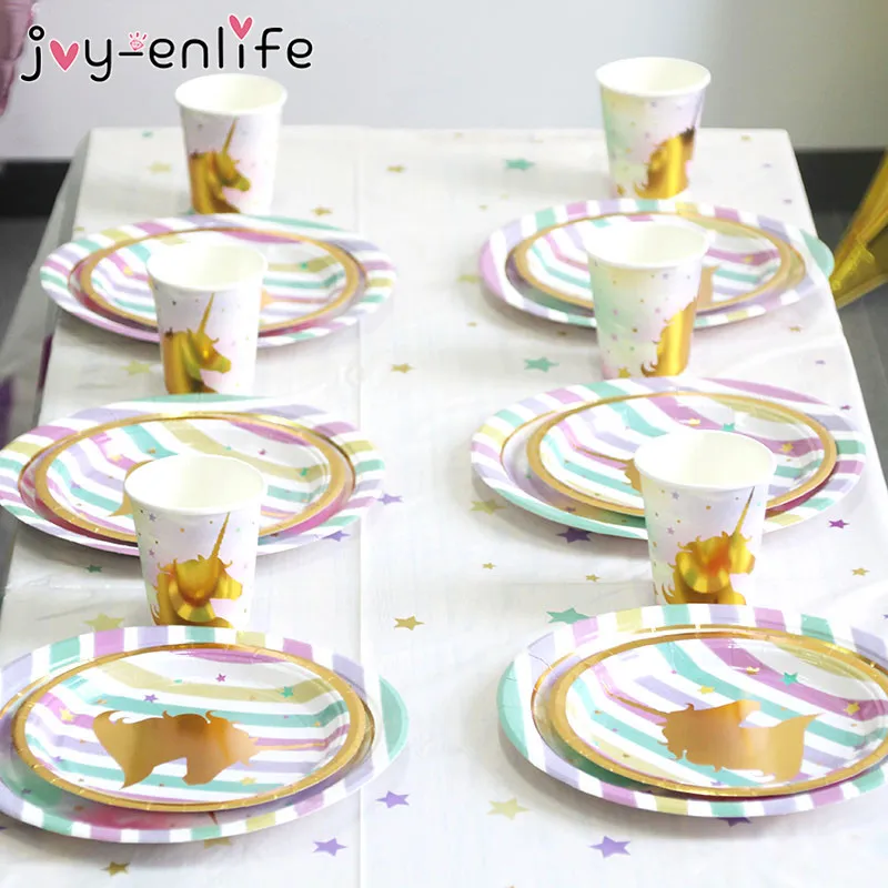 JOY-ENLIFE, единорог, украшение на день рождения, бумажные тарелки, салфетки для стаканчиков, покрытие стола, баннер, детский душ, детские принадлежности для дня рождения