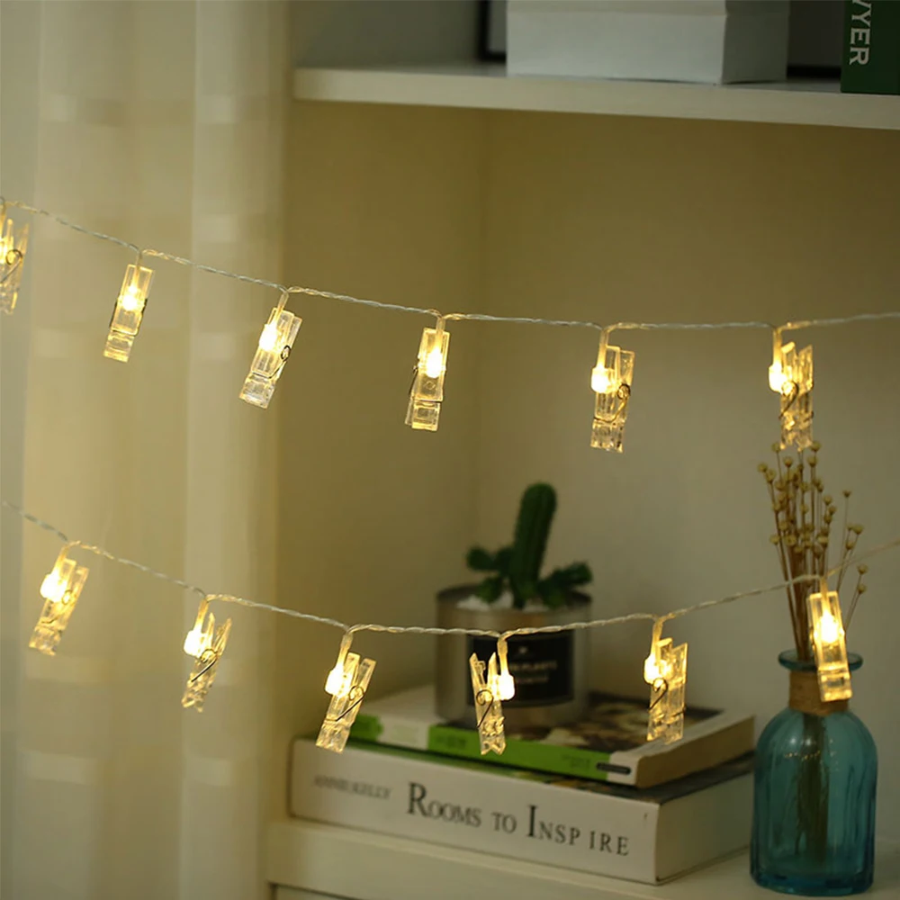 HUSUYUHU Photos Clips Holder LED Fairy String Light Pictures Card Personalized Battery Powered Lamps Bedroom DIY Lights | Лампы и