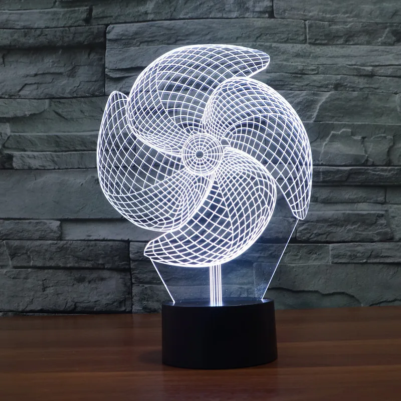 Большая трехмерная лампа Pinwheel 7 цветов сенсорная зарядка светодиодный