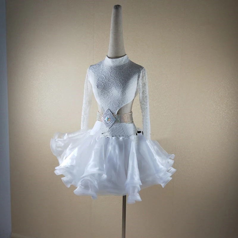 Белые танцевальные платья для латинских танцев девочек танцевальное платье с