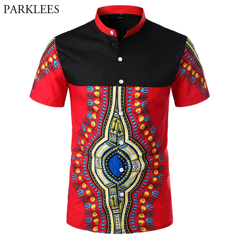 Рубашка Dashiki мужская с воротником стойкой народный Племенной топ коротким