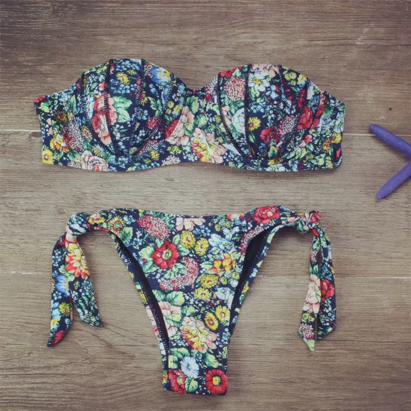 Сексуальный принт Falbala купальный костюм с пуш-ап купальник бикини женский