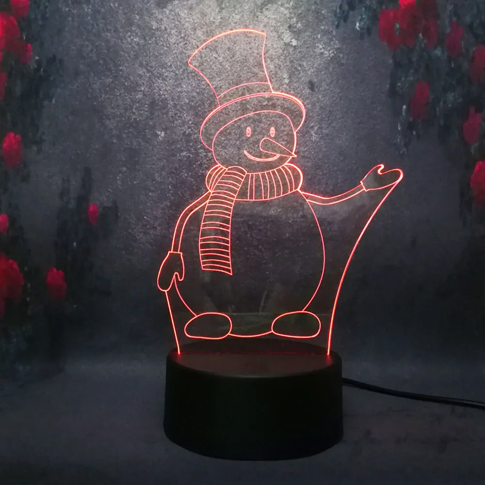Красивый Рождественский Подарок Снеговик 3D ночник 7 цветов LED USB пульт