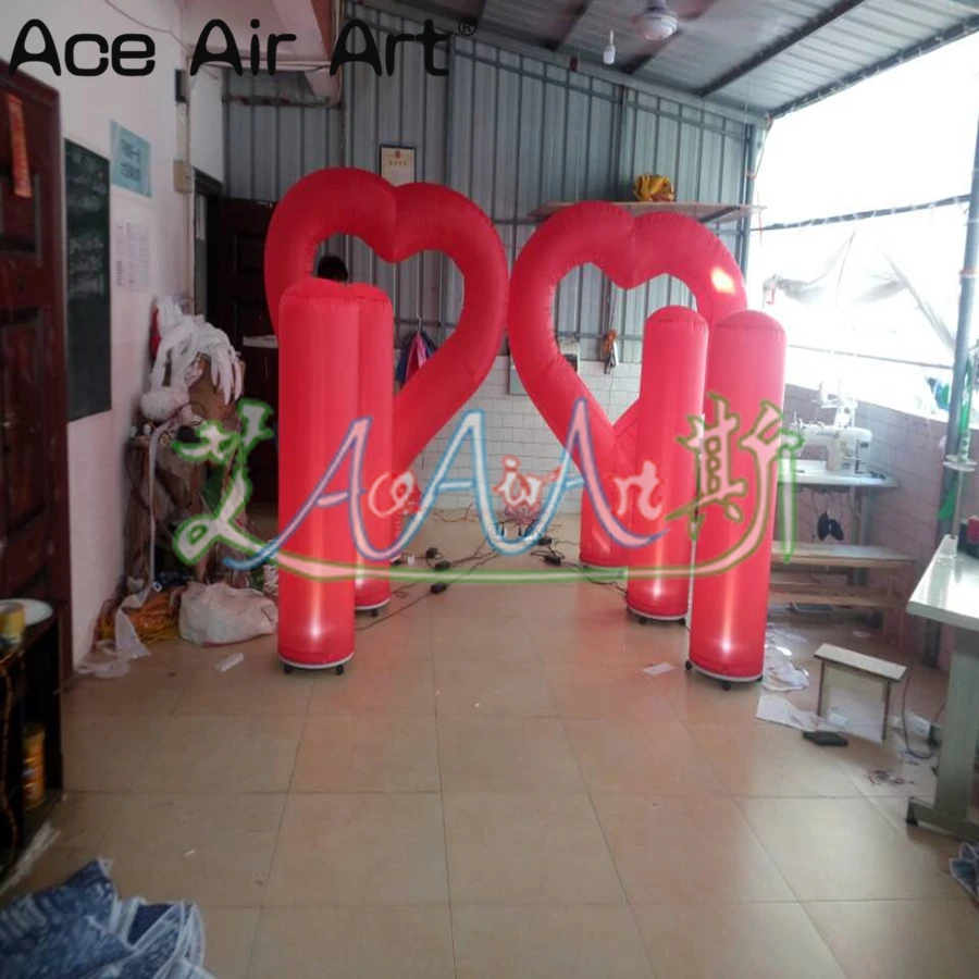 2 шт. красные тканевые светодиодные украшения надувные столбы колонны и сердечки