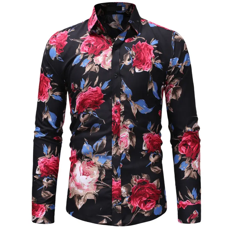 

2019 Point Collar Bara Prints Shirts Mens Clothes Long Sleeve Mens Dress Shirts Casual Slim fit Camisa Social Masculina 021338