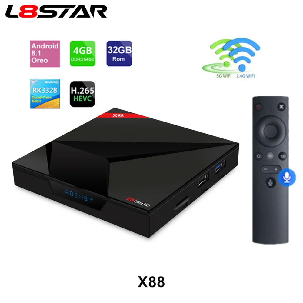 L8STAR X88 RK3328 четырехъядерный процессор 4 Гб ОЗУ 32 ГБ Android TV 7 1 Google BOX 5G WiFi с голосовым