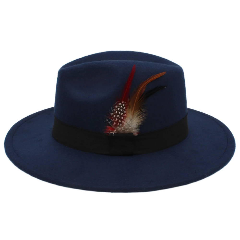 Детская шляпа в стиле ретро из чистой шерсти Fedora Derby, Трилби, черная лента, перья фазана, лента, котелок, гангстер, Кепка(54 см, регулируемый канат