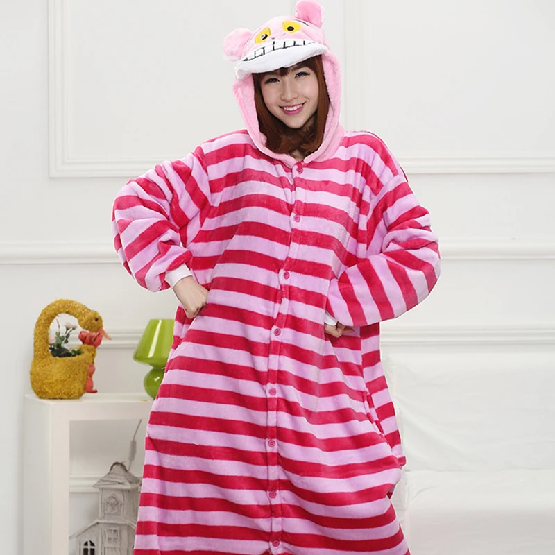 Adult Anime Kigurumi Onesies Cheshire Cosplay Cat Costume Women Animal Blue Stitch Stripe Onepieces Sleepwear Home Clothes Girl