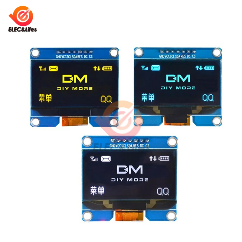 OLED-модуль 1 54 дюйма 7 контактов белый/синий/желтый с интерфейсом IIC I2C SPI |