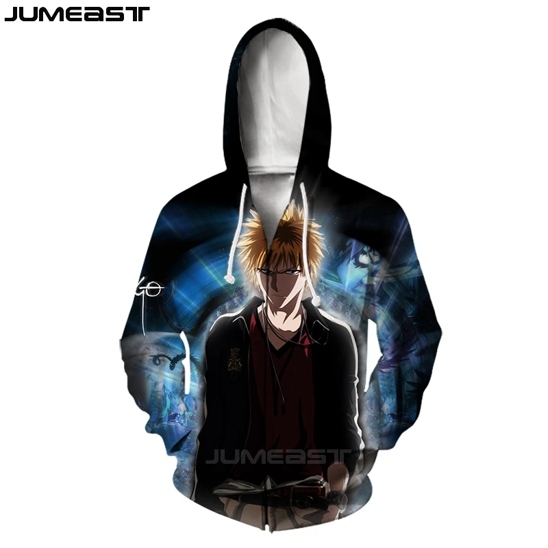Jumeast бренд для мужчин/для женщин 3D печатных мультфильм Аниме Bleach куртка с длинными рукавами спортивный пуловер модные кепки капюшоном толстовки на молни - Цвет: 08