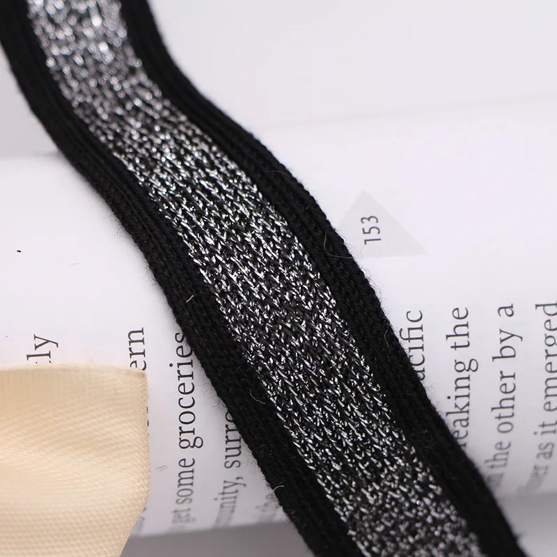 4silverblack 10 метров 2 см золото серебро Вязание тесьма в полоску спортивные штаны ткань эластичная лента растягивающиеся кружевные ленты Сделай Сам одежда аксессуары - Цвет: 4silverblack