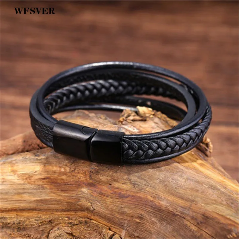 WFSVER черный коричневый Натуральная Плетеная кожа браслет Мужчины Женщины