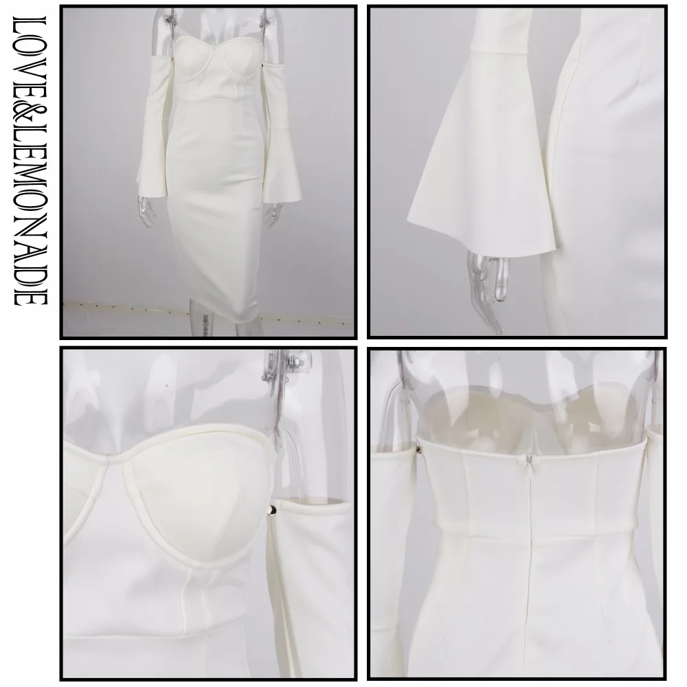 Женское вечернее платье LOVE & LEMONADE Белое Облегающее с рукавами колоколами модель