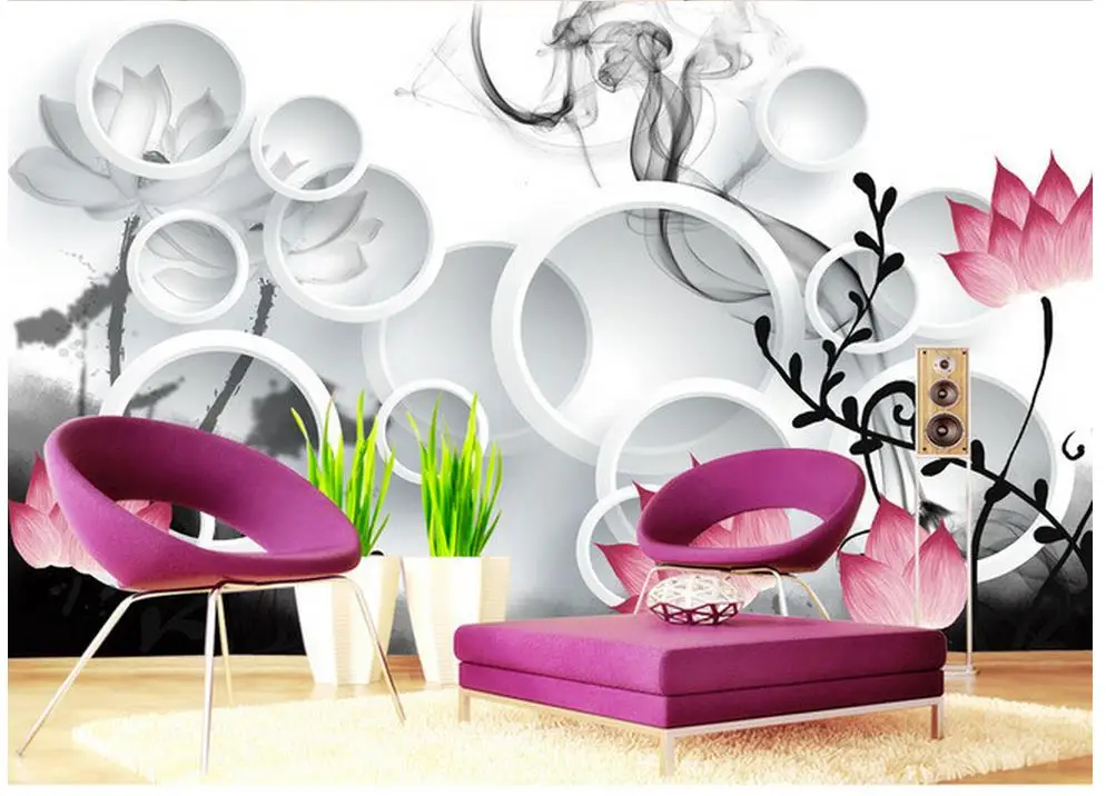 Пользовательские 3d обои чернила Лотос ТВ фон спальня фото | Обустройство дома