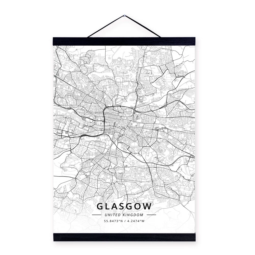 

Glasgow, United Kingdom City Map Wooden Framed Canvas Painting Home Decor Wall Art Print Pictures Poster Hanger