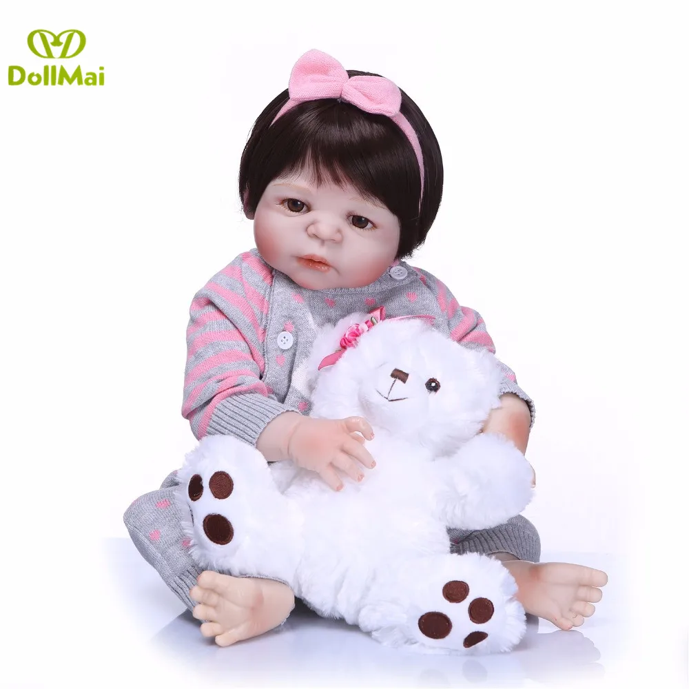 Силиконовая кукла reborn для маленькой девочки 23 дюйма 57 см с медведем и соской |