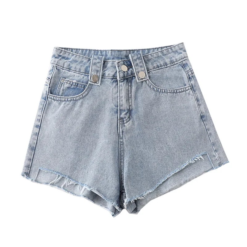 Xisteps Women High Waist Light Blue Denim Shorts Women Short Wide Leg Vintage Jeans Shorts Loose Women Summer 2019 Casual