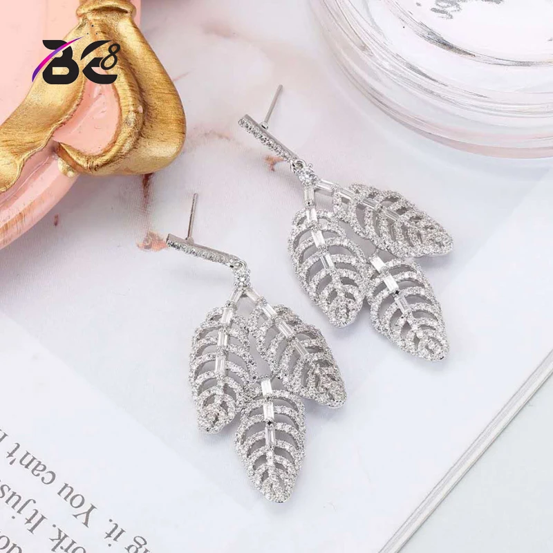 

Be 8 Luxury Micro Pave Setting AAA Cubic Zirconia Leaves Shaped Drop Earrings Dress Patry Accessaries for women fashion E648