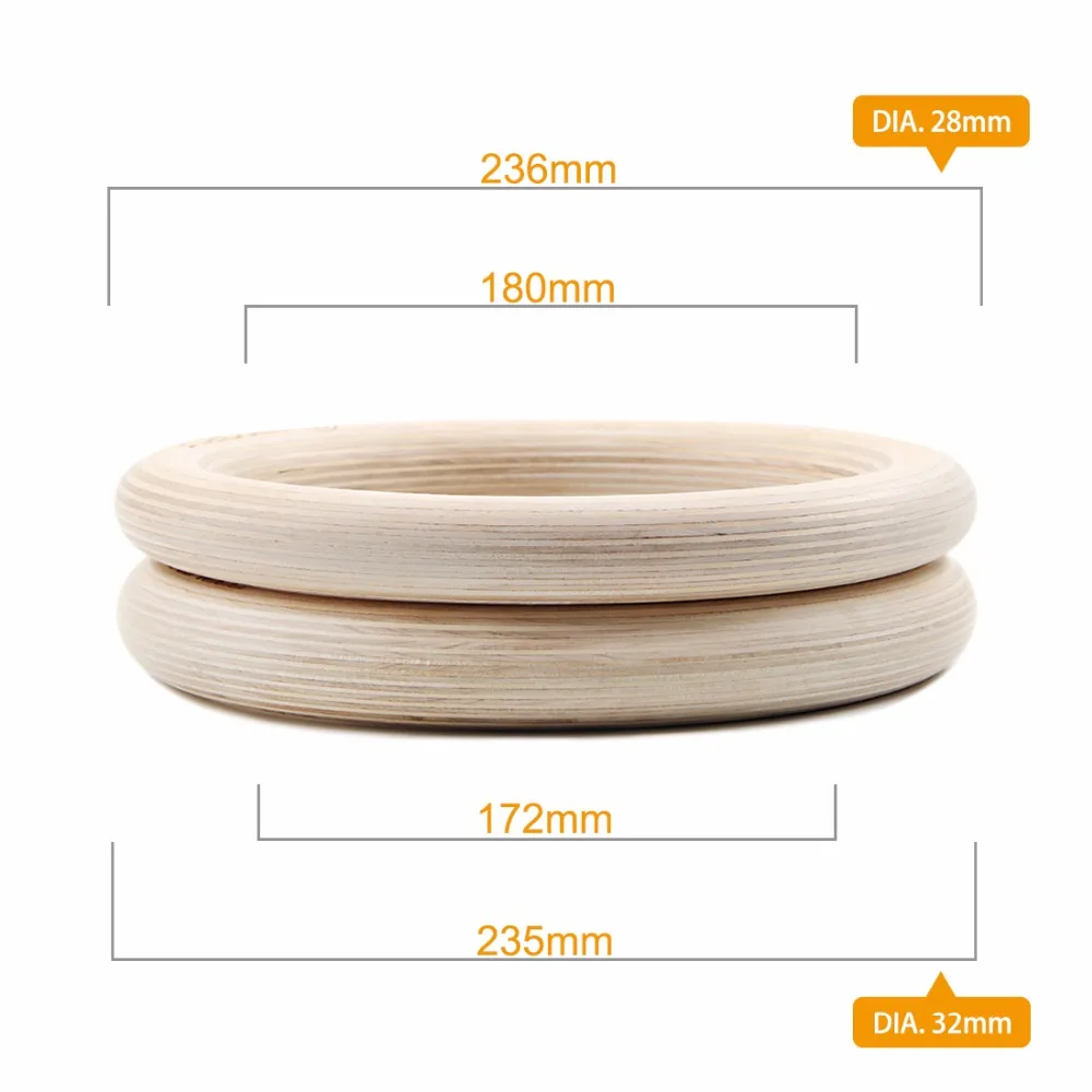 

Fitness 100% Wood Gymnastic Rings 28mm/32mm Wooden Gym Rings with Enhanced Flexible Buckles & Durable Adjustable Straps