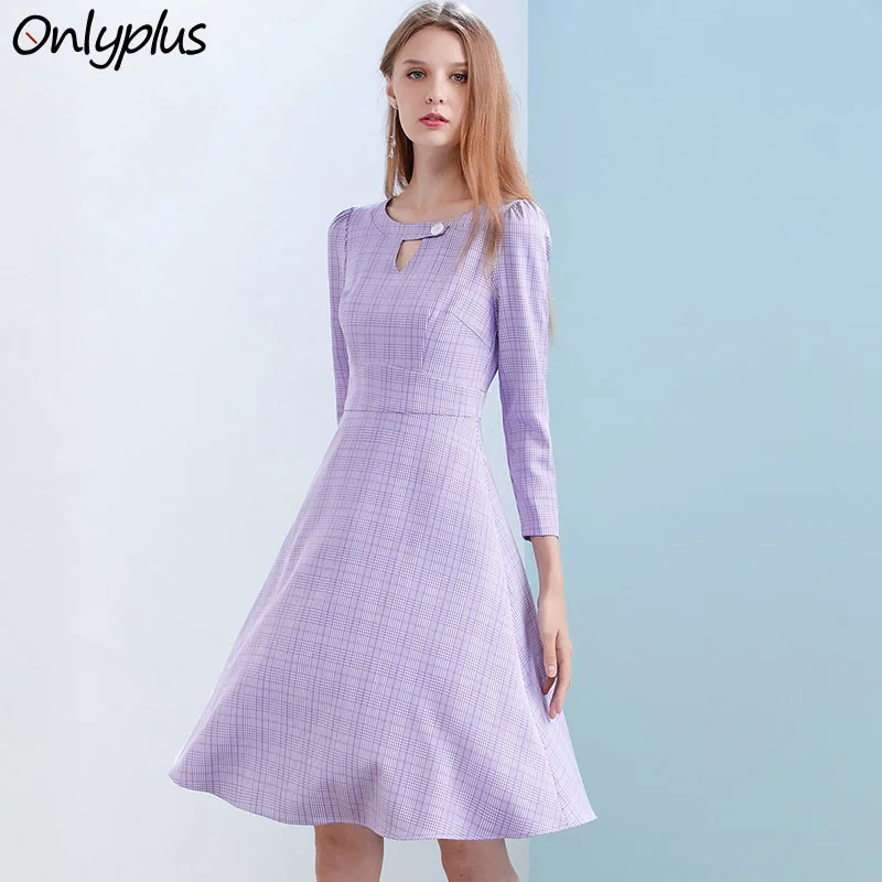 Onlyplus S XXL фиолетовый плед хлопок платья для вечеринок женские милые модные