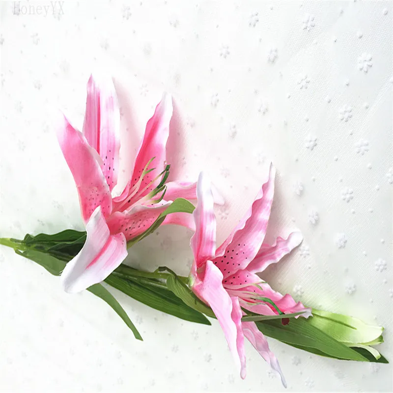 Настоящая сенсорная искусственная лилия цветы Розовый Шелковый букет для