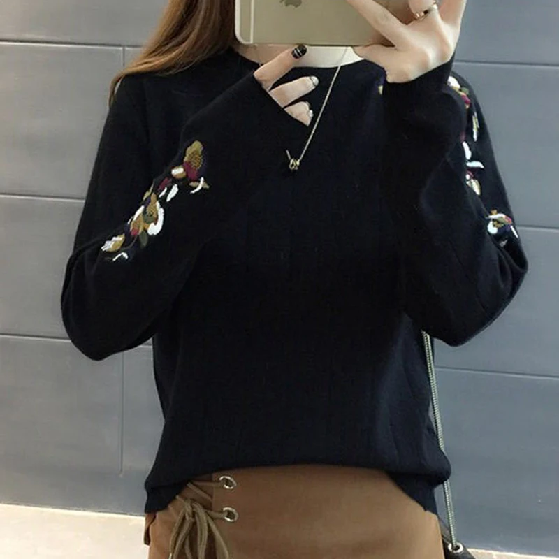 2019 Новое поступление женский осенне-зимний свитер с круглым вырезом и вышивкой