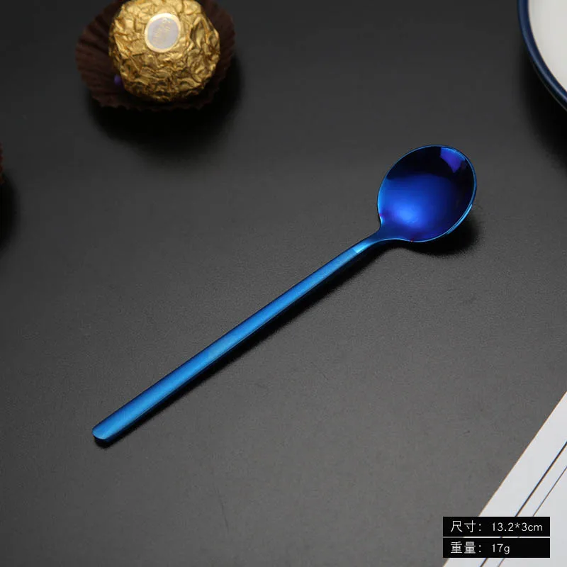 Small Blue Нержавеющая сталь 7 цветов красочные кофейные ложки ледяные десертные ложка с длинной ручкой из розового золота ложка-мешалка кухонная посуда - Цвет: Small Blue