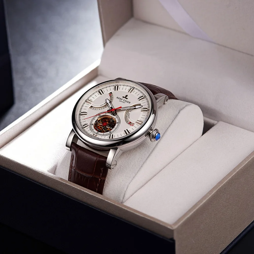 Мужские часы на кожаном ремешке с сапфировым стеклом | Наручные