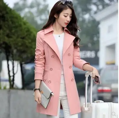 Двубортный женский осенний Тренч новый модный тонкий верхняя одежда ветровка