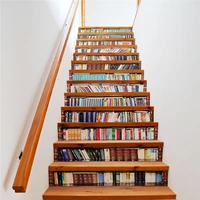 13 piecesset creative diy 3d stairway stickers library bookcase pattern for house stairs decoration big staircase wall sticker