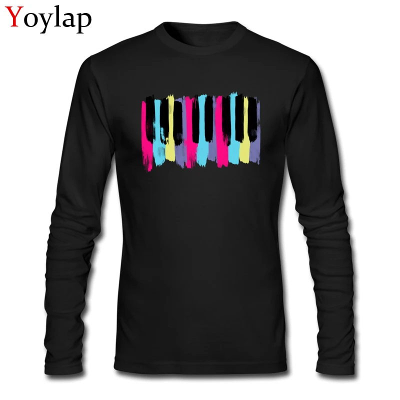 

New Art Music Colors Keys Printed Male Tops Quality Tees Long Sleeve T-shirt Fashion Men's Cotton Fabric Clothes