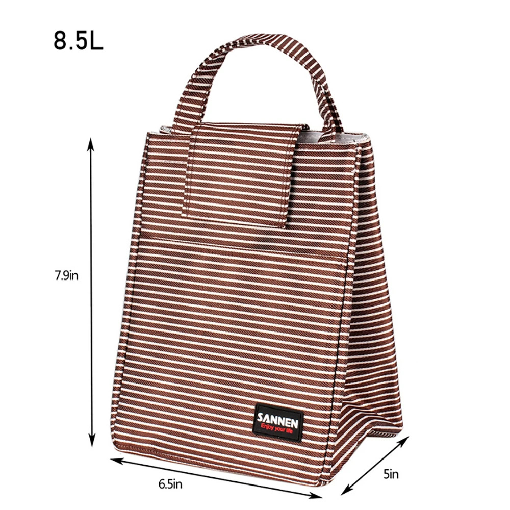 SANNE 8L Stripe Simplicity Thermal Insulation Ice Pack Bags Picnic Food Cooler Bags For Women Student Portable Cooler Bag CL509