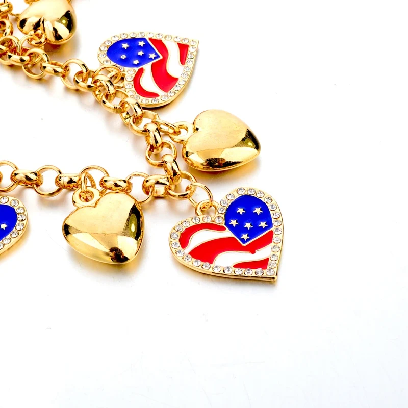 LongWay американский флаг браслеты с сердцем кулон модный стеклянный драгоценный