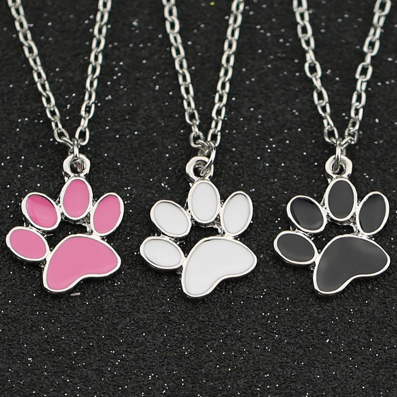 

Footprint Necklace Dog Cat Kitty Kitten Claw Paw Print Enamel Silver Color Pendant Cute Fashion Simple Jewelry Women Wholesale