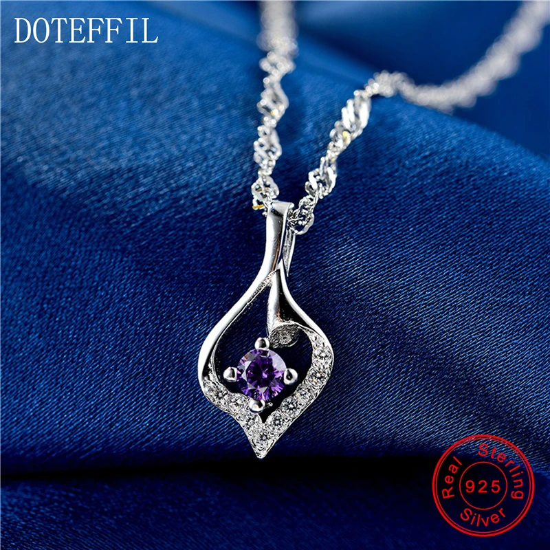 Женское Ожерелье из 100% стерлингового серебра с фиолетовым цирконием модное