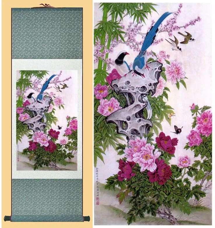 

spring Birds and flower Chinese Art Painting Home Office Decoration Chinese painting Mandarin ducks playing in the water