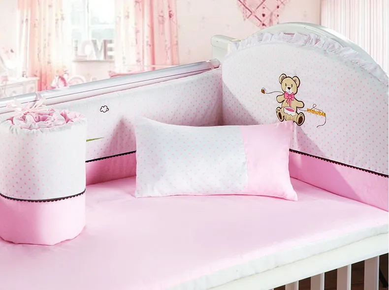 

Акция! Постельное белье для детской кроватки, 6 шт., Комплект постельного белья из хлопка для детской кроватки, в комплекте (4 бампера + просты...
