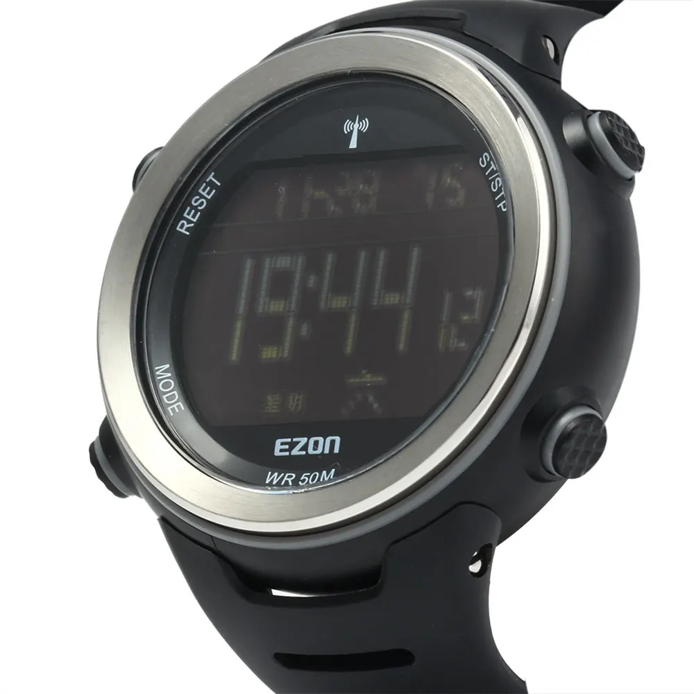 Ezon L002 радиоволн калибровки время цифровые мужчины спортивные часы мировое
