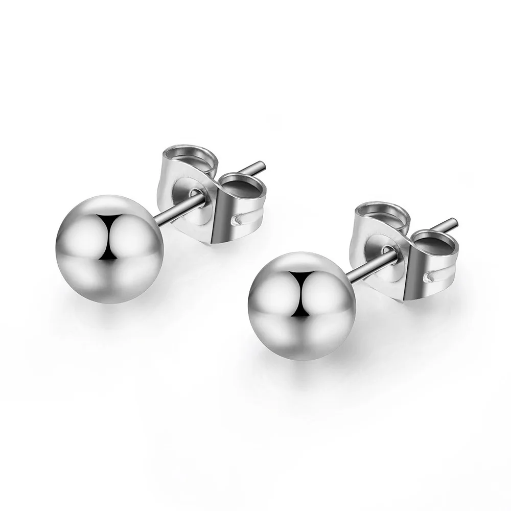 Classic Rose Gold Titanium Steel Glossy Ball Stud Earrings 8/6/4mm Round Beads Anniversary Jewelry For Women JE18115 | Украшения и